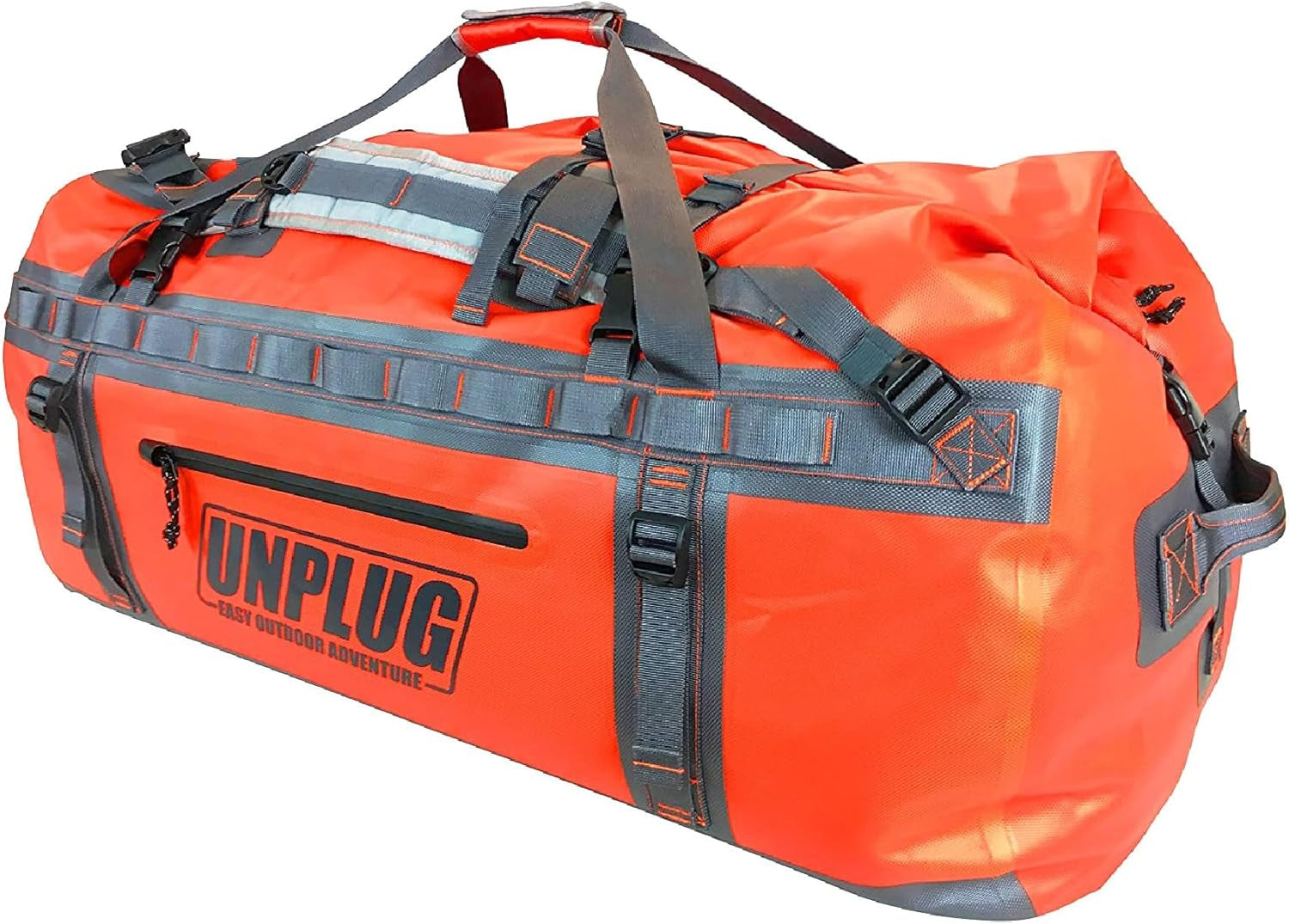 UNPLUG Ultimate Adventure | 1680D Heavy Duty Waterproof Bag | Large Travel Bag Which Can Be Used for Camping, Motorcycling, Boating, or Hunting| 65L Adventure Orange